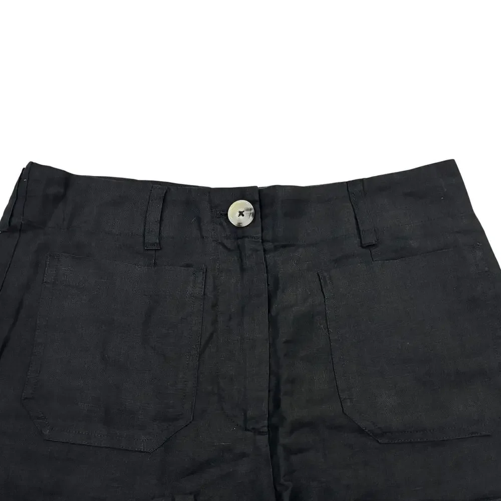 Quince 100% European Linen Patch Pocket Wide Leg Pants Women's Size 6 Black NWT